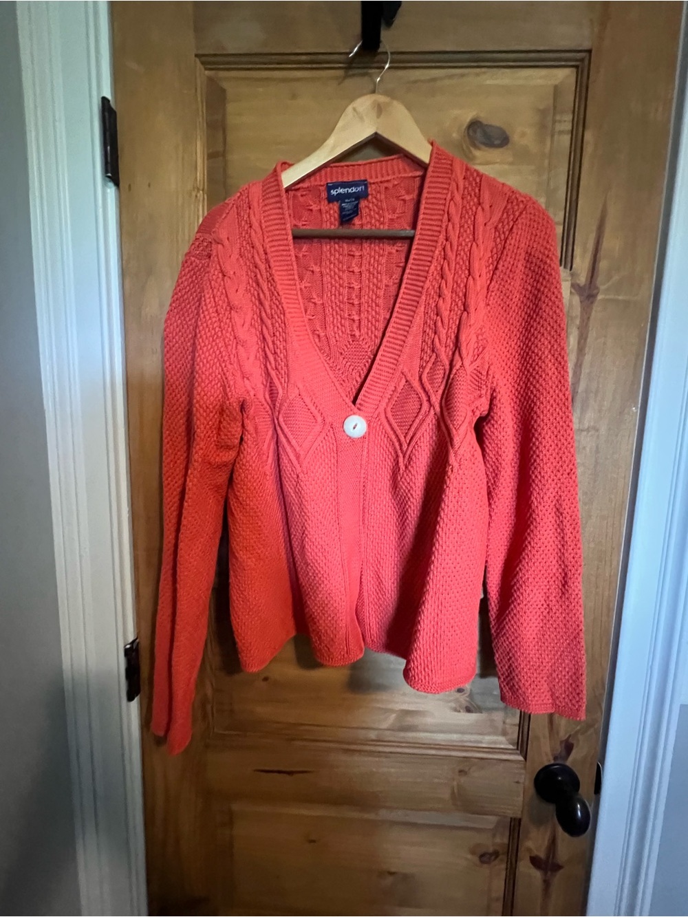 Splendid Coral Cable-Texture V-Neck Cardigan